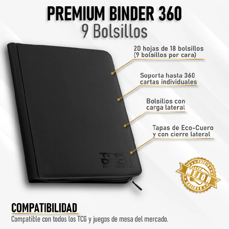 Carpeta Premium Top Deck con cierre,360 espacios
