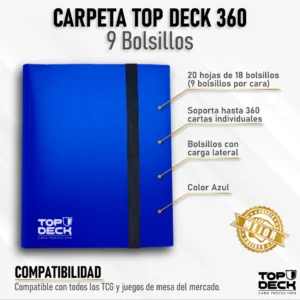 Carpeta Top Deck 9 bolsillos, 360 espacios, color azul